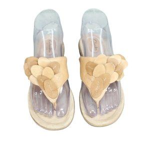 Clarks Brown Tan Leather Floral Thong Casual Slide Adjustable Sandals Size 5.5 M
